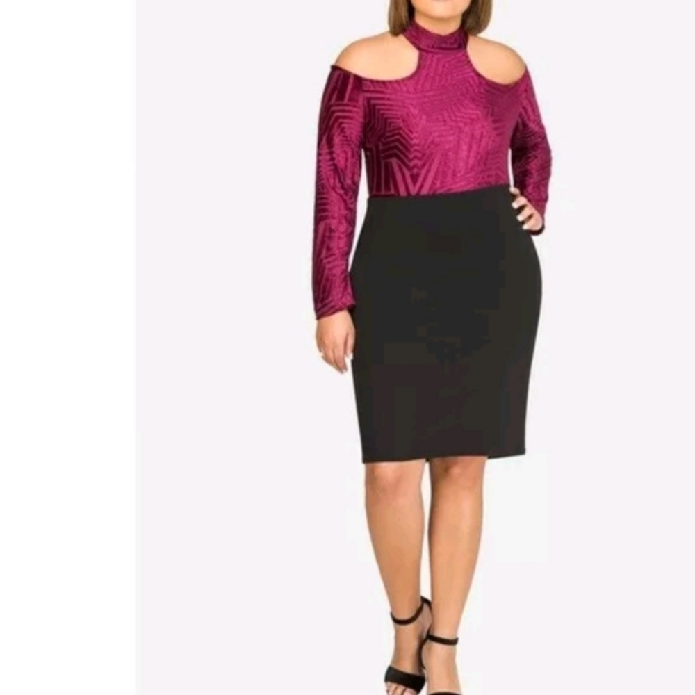 Ashley Stewart Plus Burnout Velvet Cold Shoulder Bodysuit New With Tags